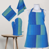 Kuber Industries Kitchen Apron Set | Center/Front Pocket Best Design Apron, Cotton Glove, Pot Holder & Kitchen Towel | 100% Cotton Adjustable Buckle Stain Resistant Cooking Kitchen Apron for Women & Men (Blue)